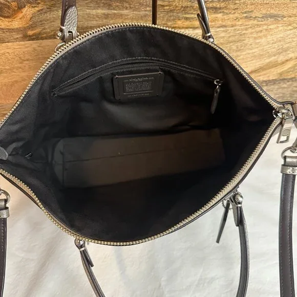 COACH Metallic Leather Prairie Satchel Platinum 87686 Convertible Crossbody $328 - Picture 10 of 12